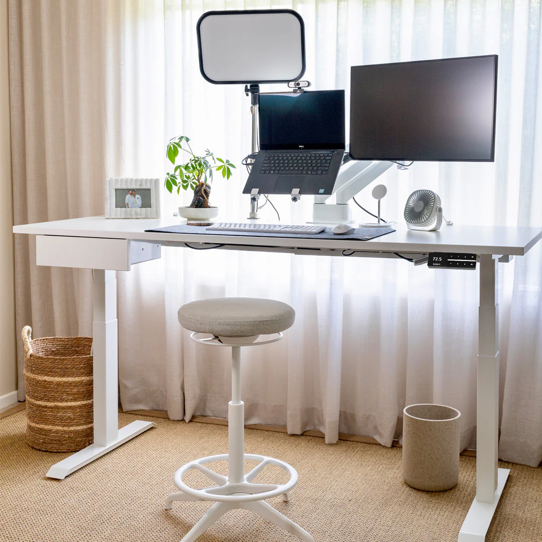 Desky Dual Melamine Sit Stand Desk 200cm White Desktop and Grey Frame - Image 3