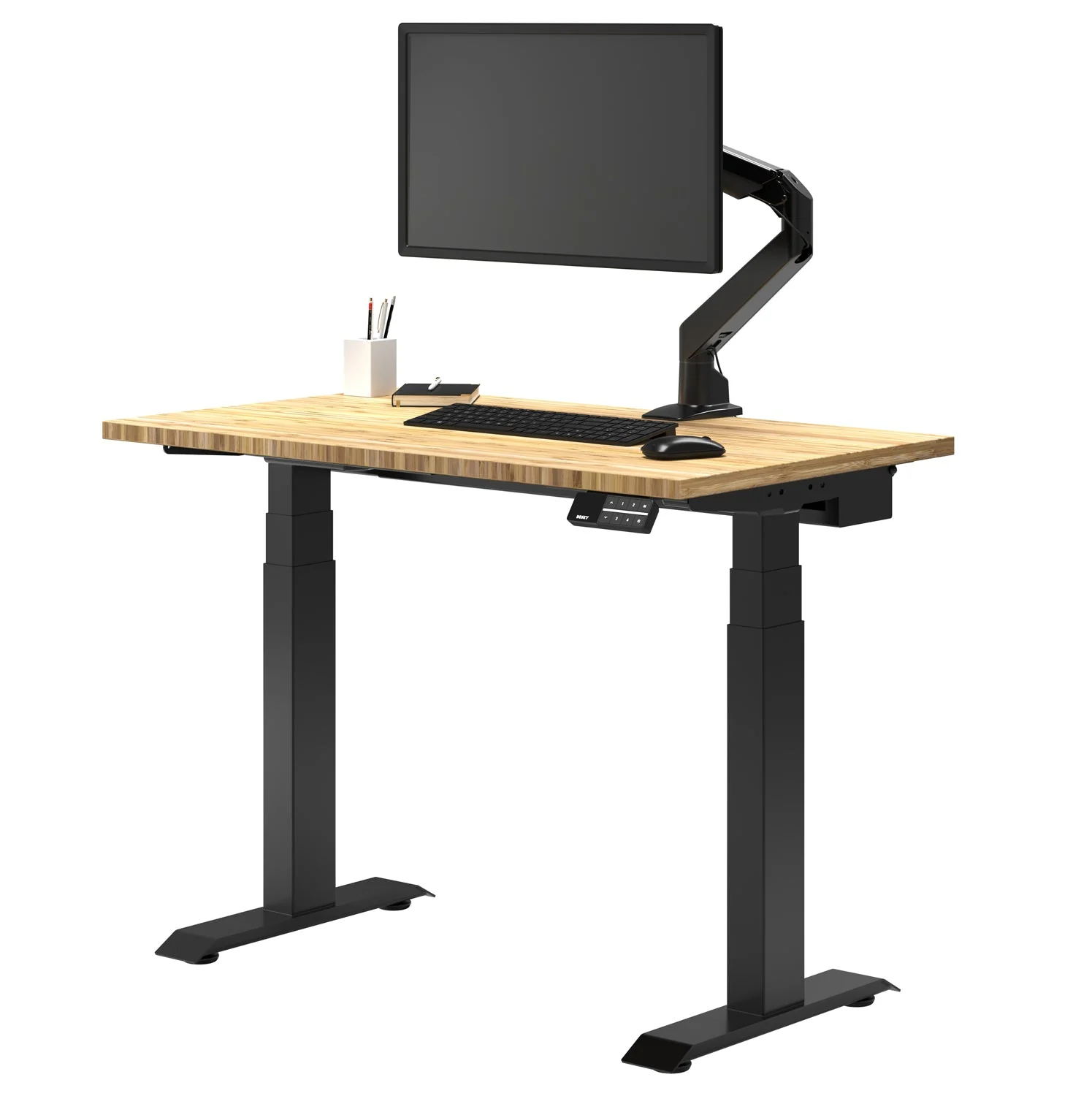 Desky Dual Mini Bamboo Sit Stand Desk 100cm (Bamboo Desktop/Matte Black Frame)