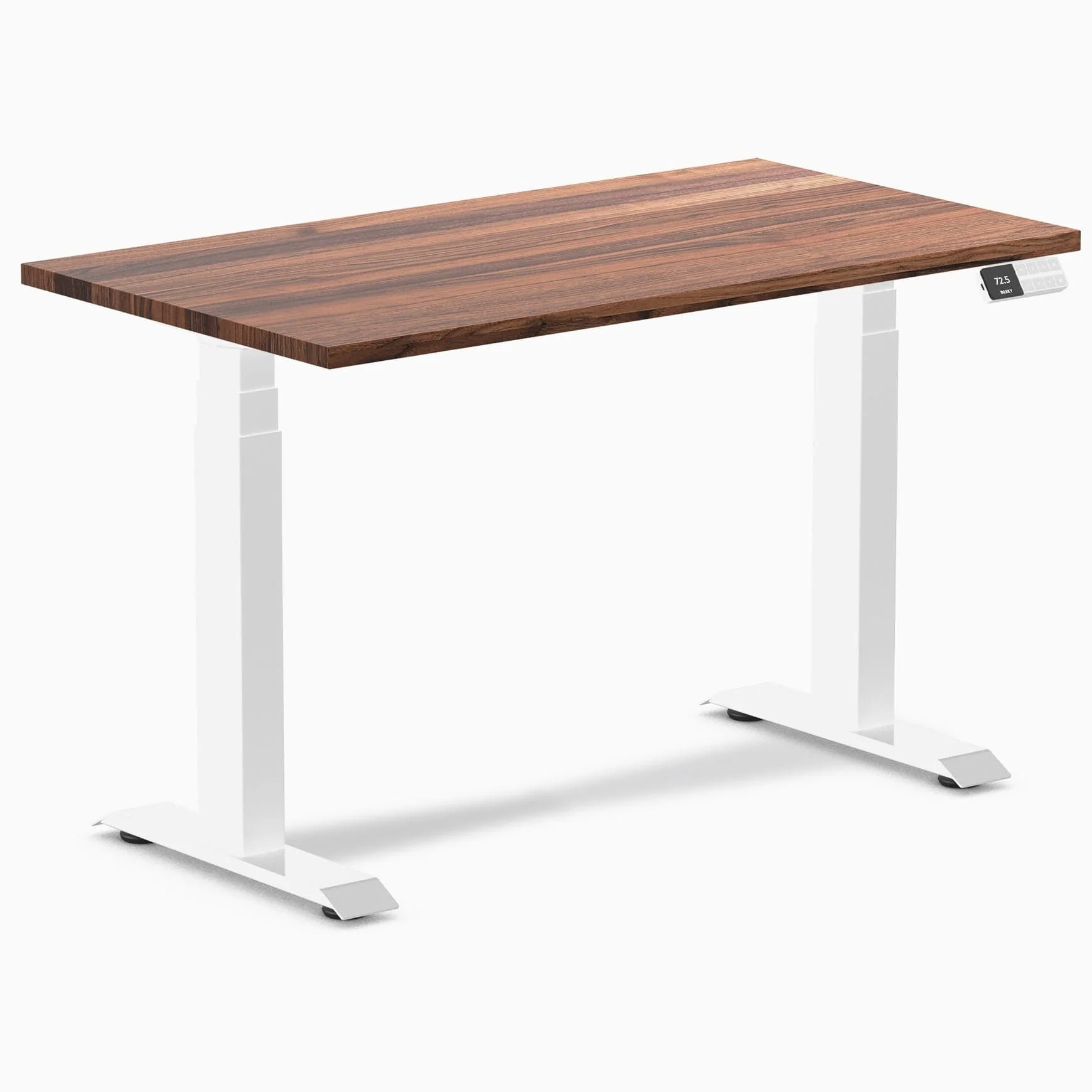 Desky Dual Mini Hardwood Sit Stand Desk 110cm Walnut Desktop and White Frame