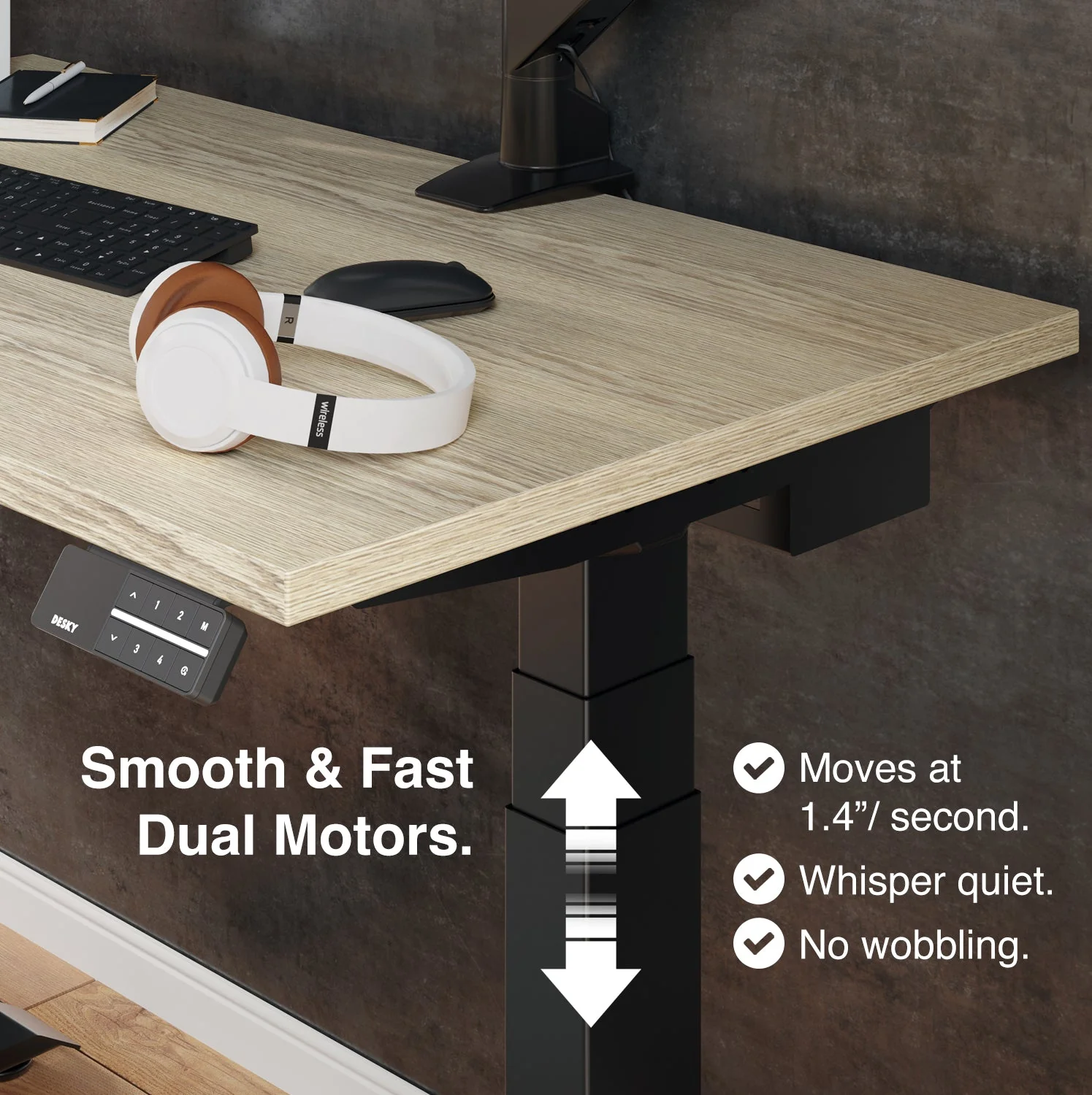 Desky Dual Mini Sit Stand Desk 1000x600 Classic Oak Desktop and Grey Frame - Image 5