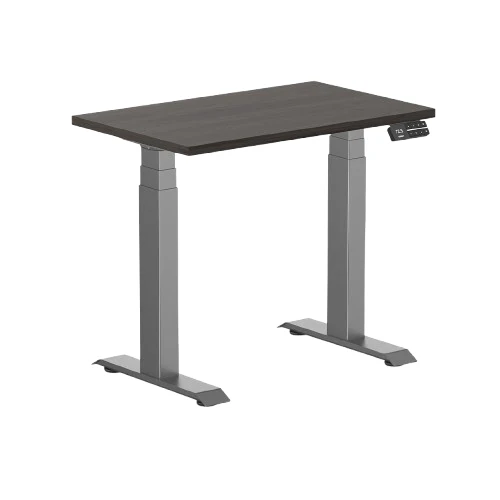 Desky Dual Mini Sit Stand Desk 800 x 500 Burnished Wood Desktop and Space Grey Frame