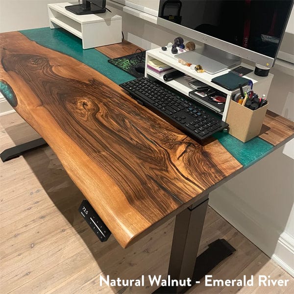 Desky Dual Resin Hardwood Sit Stand Desk 200cm Natural Walnut Emerald River Desktop and Space Grey Frame - Image 2