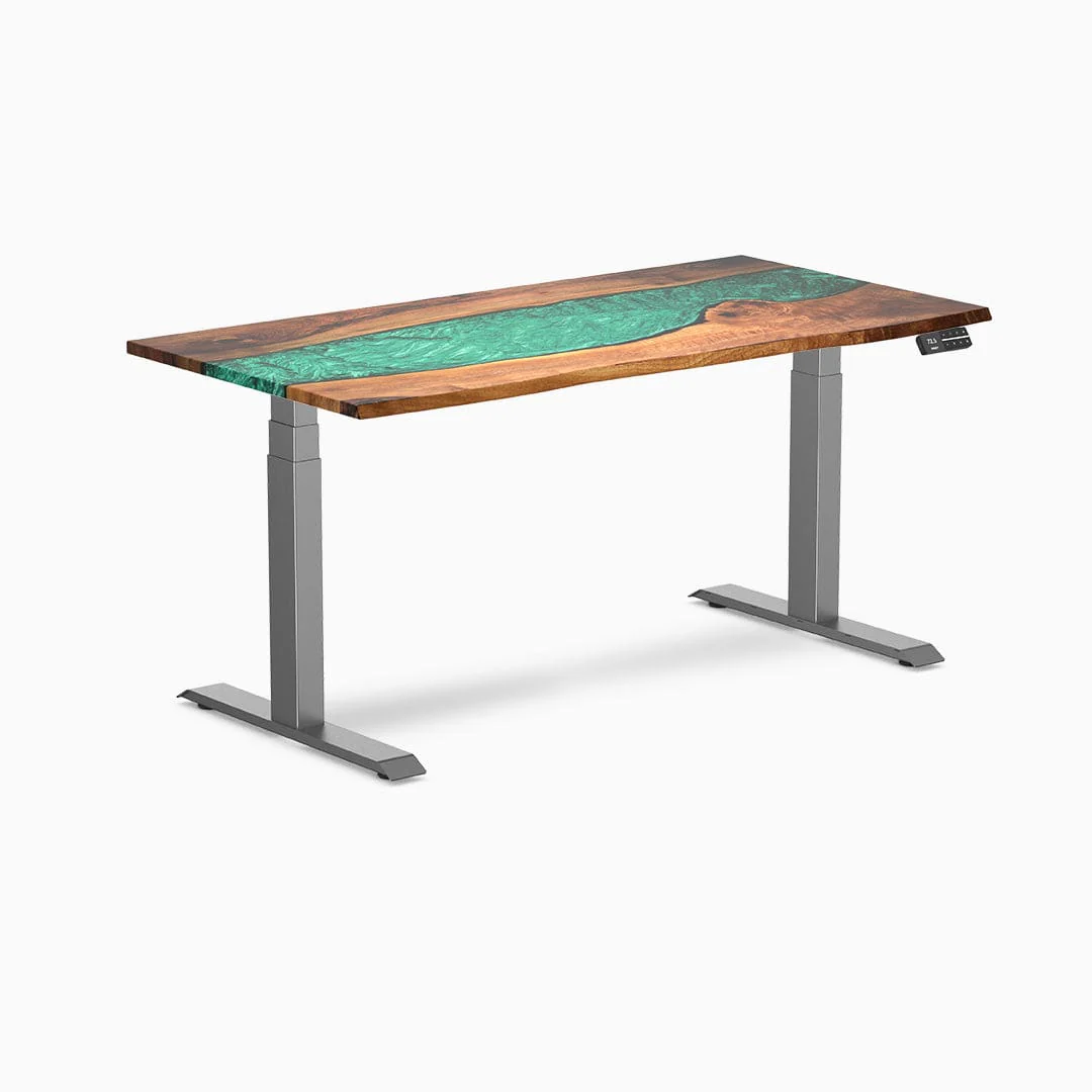 Desky Dual Resin Hardwood Sit Stand Desk 200cm Natural Walnut Emerald River Desktop and White Frame - Image 9
