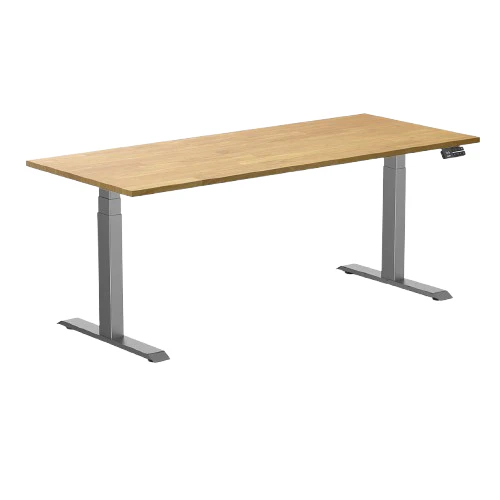Desky Dual Rubberwood Sit Stand Desk 180cm Light Oak Desktop and Space Grey Frame