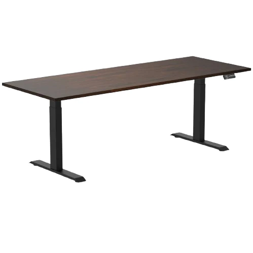Desky Dual Rubberwood Sit Stand Desk 200cm Dark Walnut Desktop and Matte Black Frame