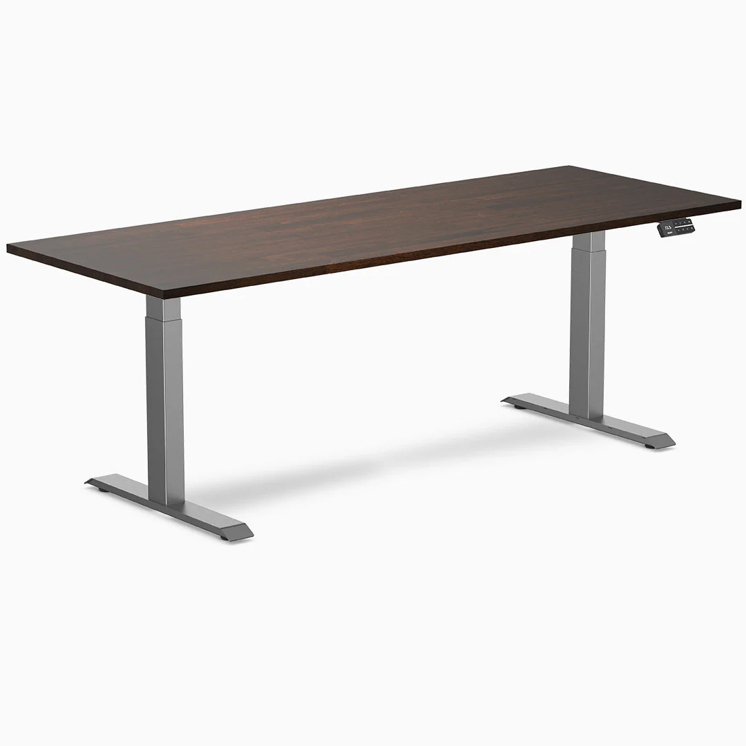 Desky Dual Rubberwood Sit Stand Desk 200cm Dark Walnut Desktop and Space Grey Frame - Image 3