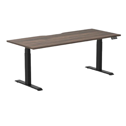 Desky Dual Scalloped Melamine Sit Stand Desk - Jarrah Legno / 1800x750mm / Matte Black