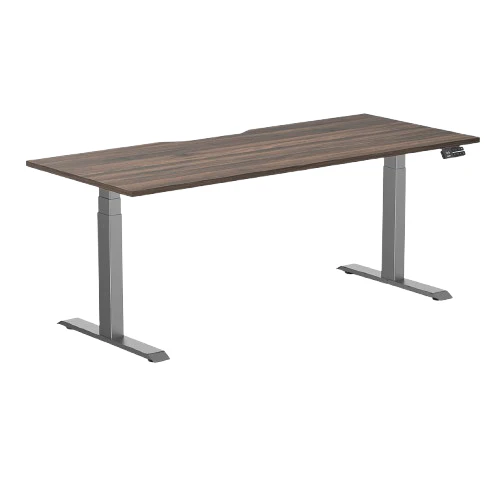 Desky Dual Scalloped Melamine Sit Stand Desk - Jarrah Legno / 1800x750mm / Space Grey