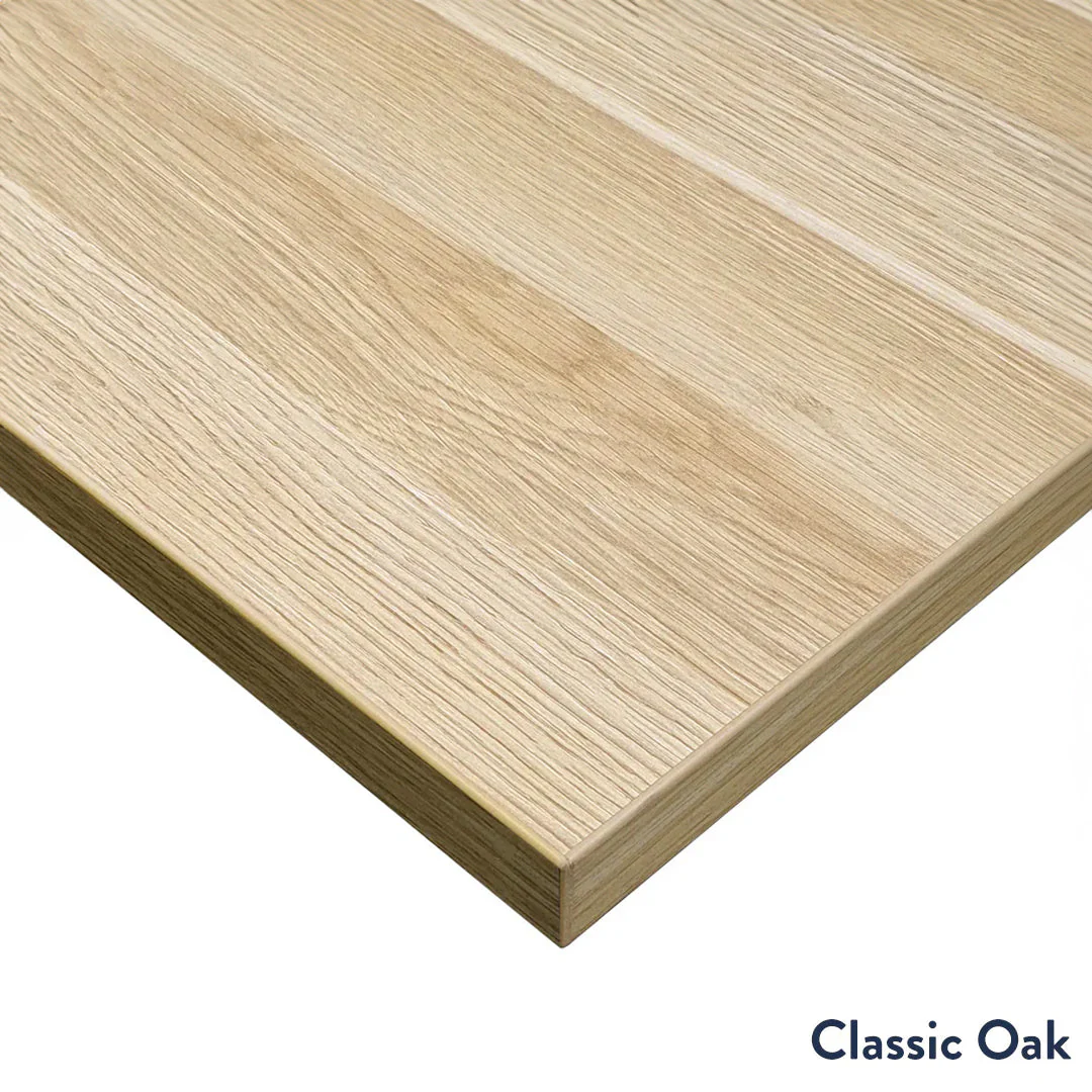 Desky Eco L-Shape Melamine Sit Stand Desk 180 x 175 cm Classic Oak Top and Matte Black Leg - Image 2