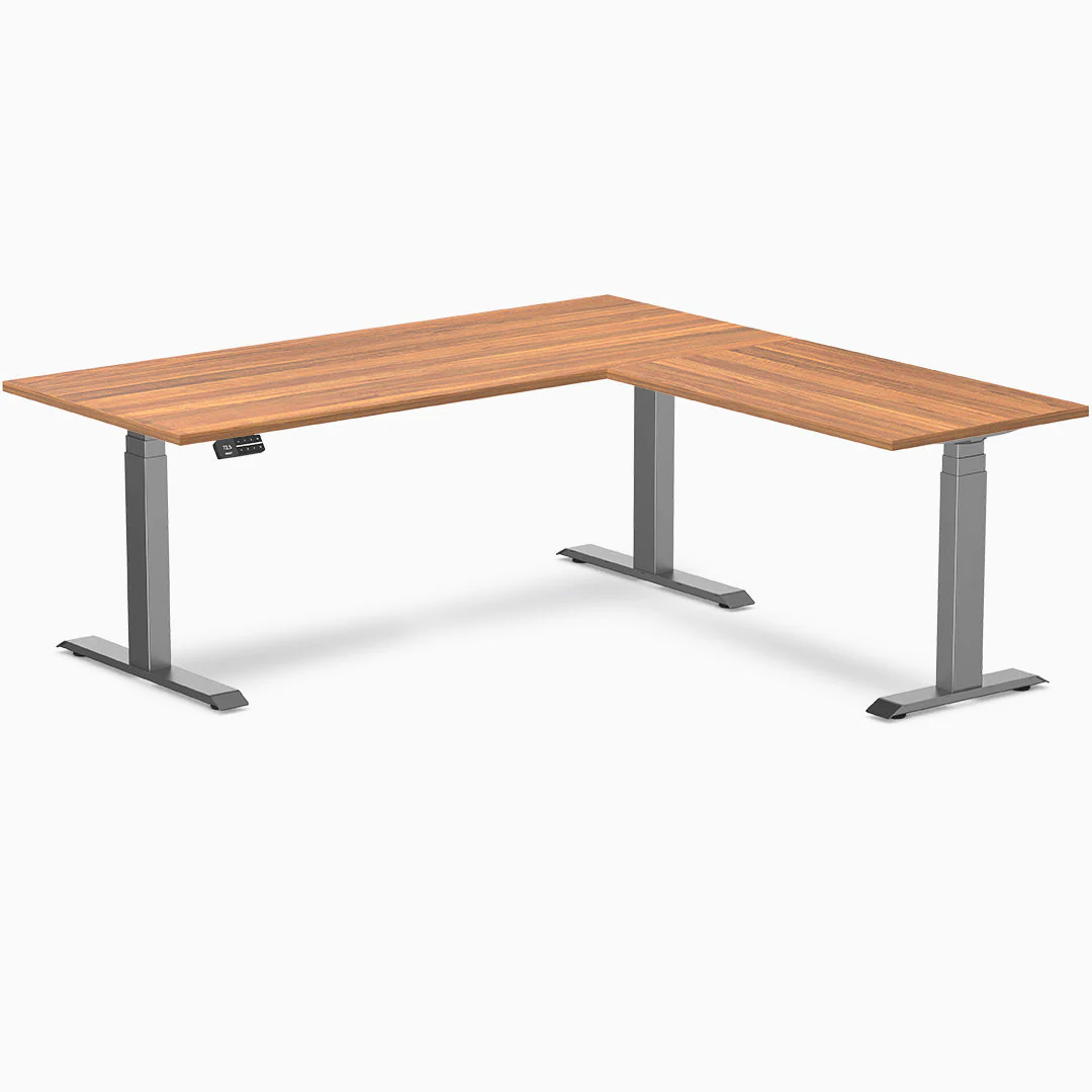 Desky Eco L-Shape Melamine Sit Stand Desk 180 x 175 cm Prime Oak Top and Space Grey Leg - Image 3