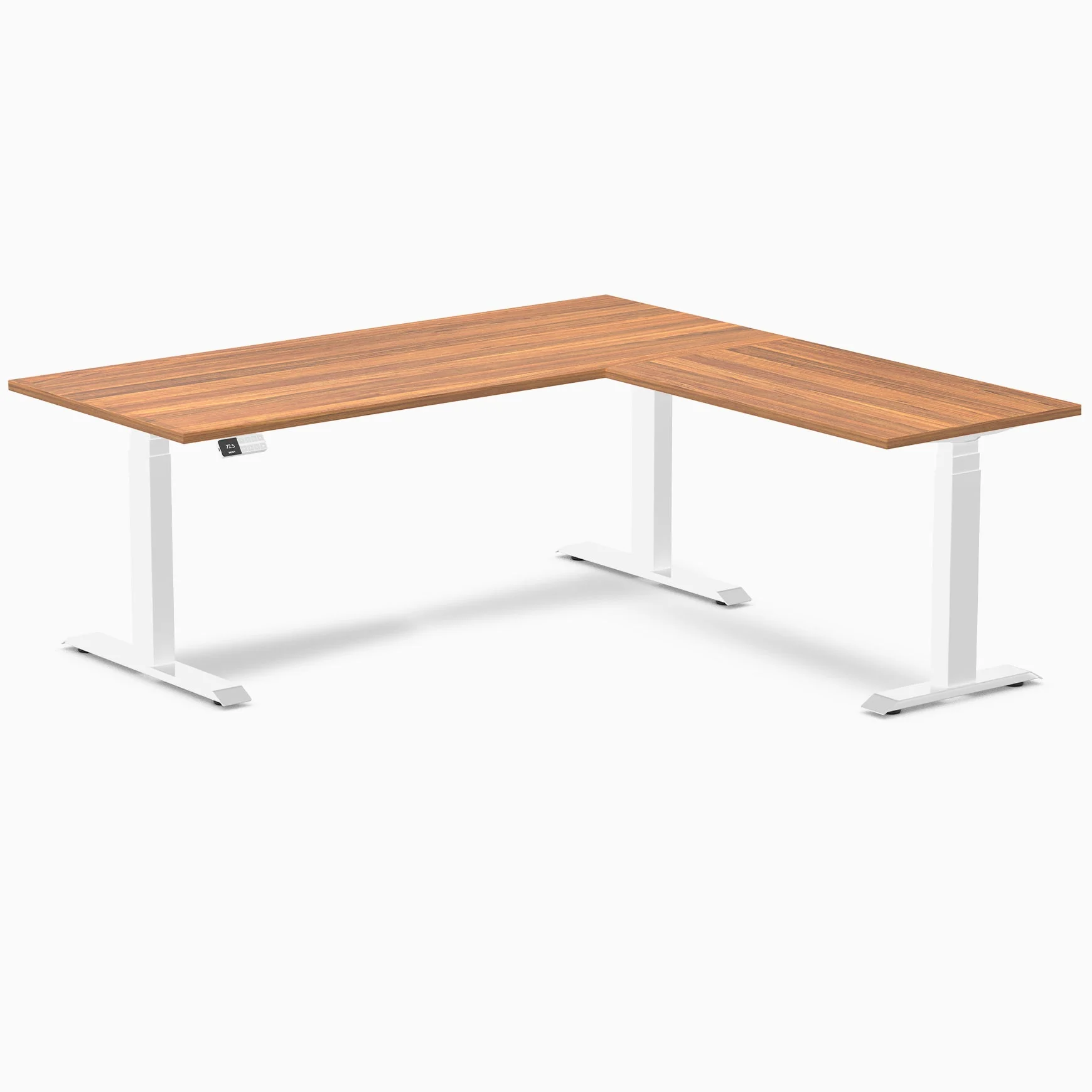 Desky Eco L-Shape Melamine Sit Stand Desk 180 x 175 cm Prime Oak Top and White Leg