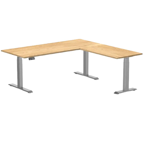 Desky Hardwood L-Shape Sit Stand Desk 180x175cm White Oak and Space Grey Leg