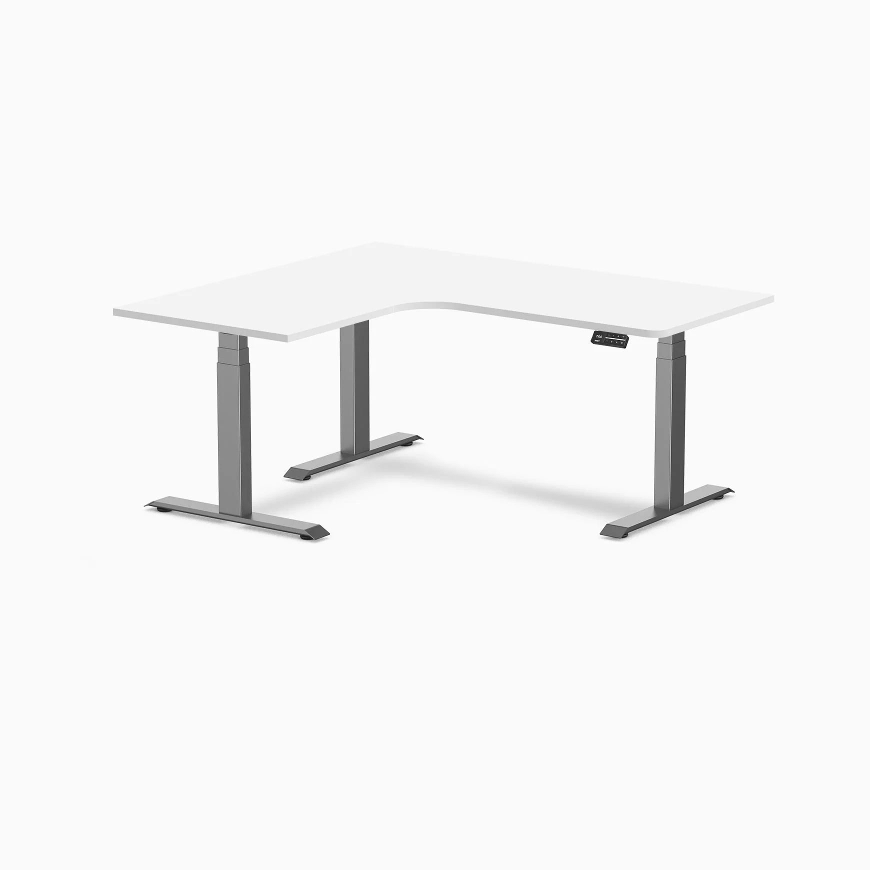 Desky L-Shape Melamine Sit Stand Desk 1600x1400mm - Left Return (White Desktop/Space Grey Frame)
