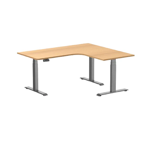 Desky L-Shape Melamine Sit Stand Desk 160cm - Left Return Select Beech Top and Space Grey Leg