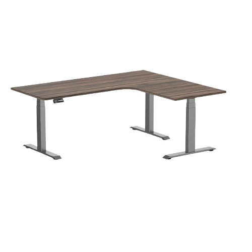 Desky L-Shape Melamine Sit Stand Desk 180cm - Left Return Jarrah Legno Top and Space Grey Leg