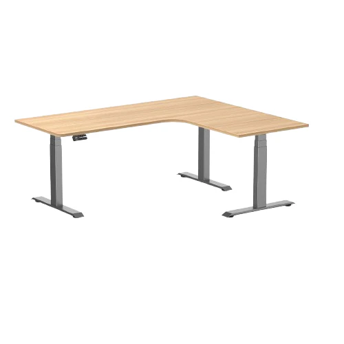 Desky L-Shape Melamine Sit Stand Desk 180cm - Left Return Sublime Teak Top and Space Grey Leg
