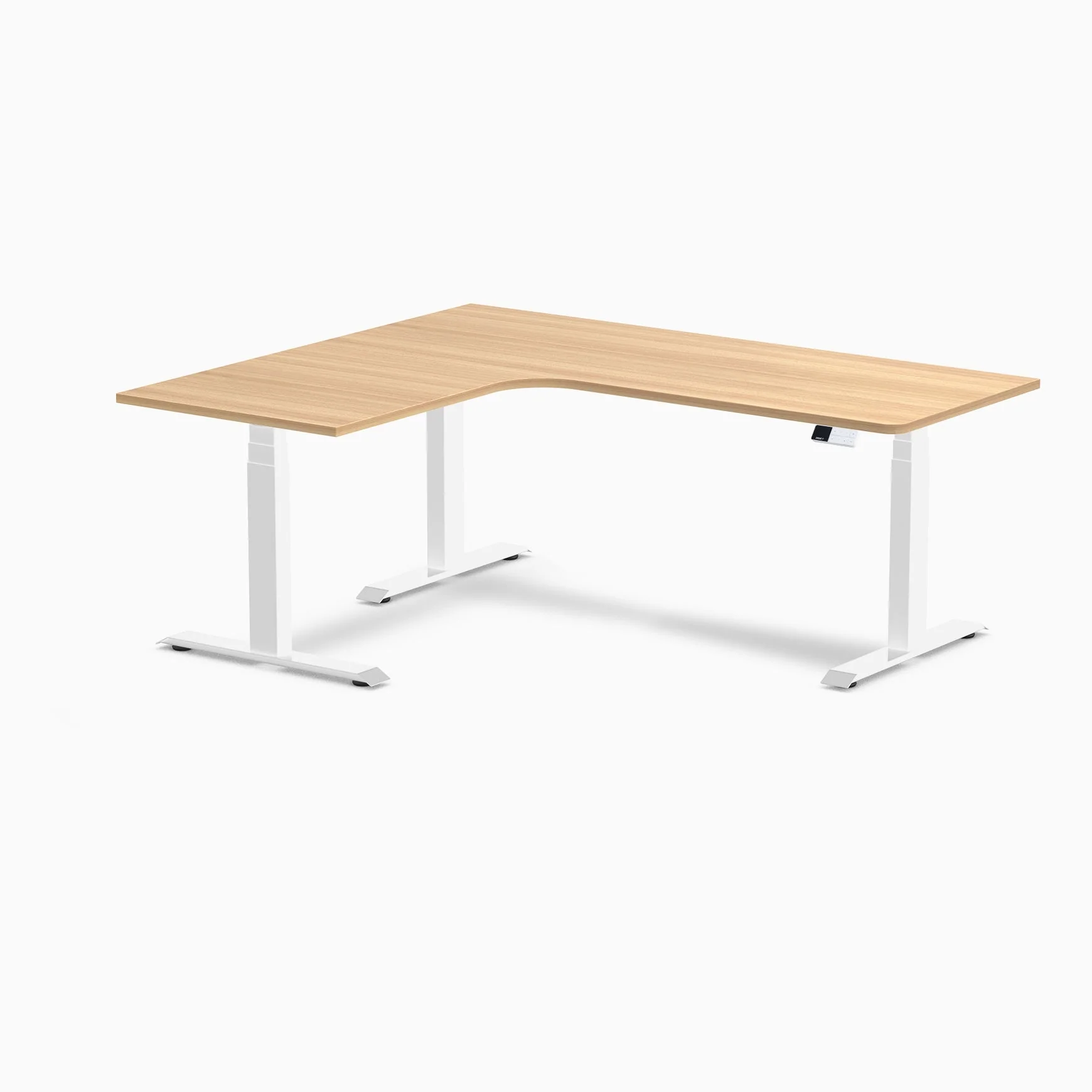 Desky L-Shape Melamine Sit Stand Desk 180cm - Left Return Sublime Teak Top and White Leg