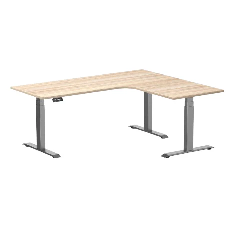 Desky L-Shape Melamine Sit Stand Desk 180cm - Right Return Classic Oak Top and Space Grey Leg