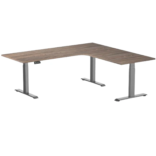 Desky L-Shape Melamine Sit Stand Desk 200cm - Left Return Natural Walnut Top and Space Grey Leg