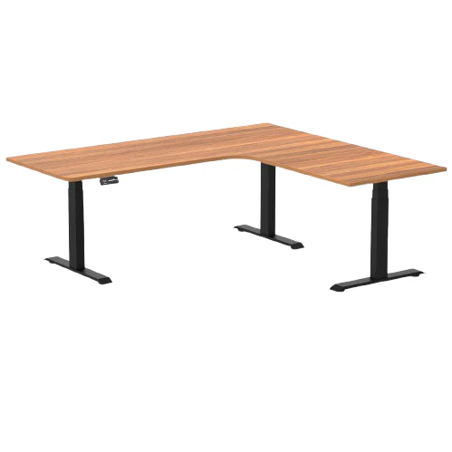 Desky L-Shape Melamine Sit Stand Desk 200cm - Left Return Prime Oak Top and Matte Black Leg