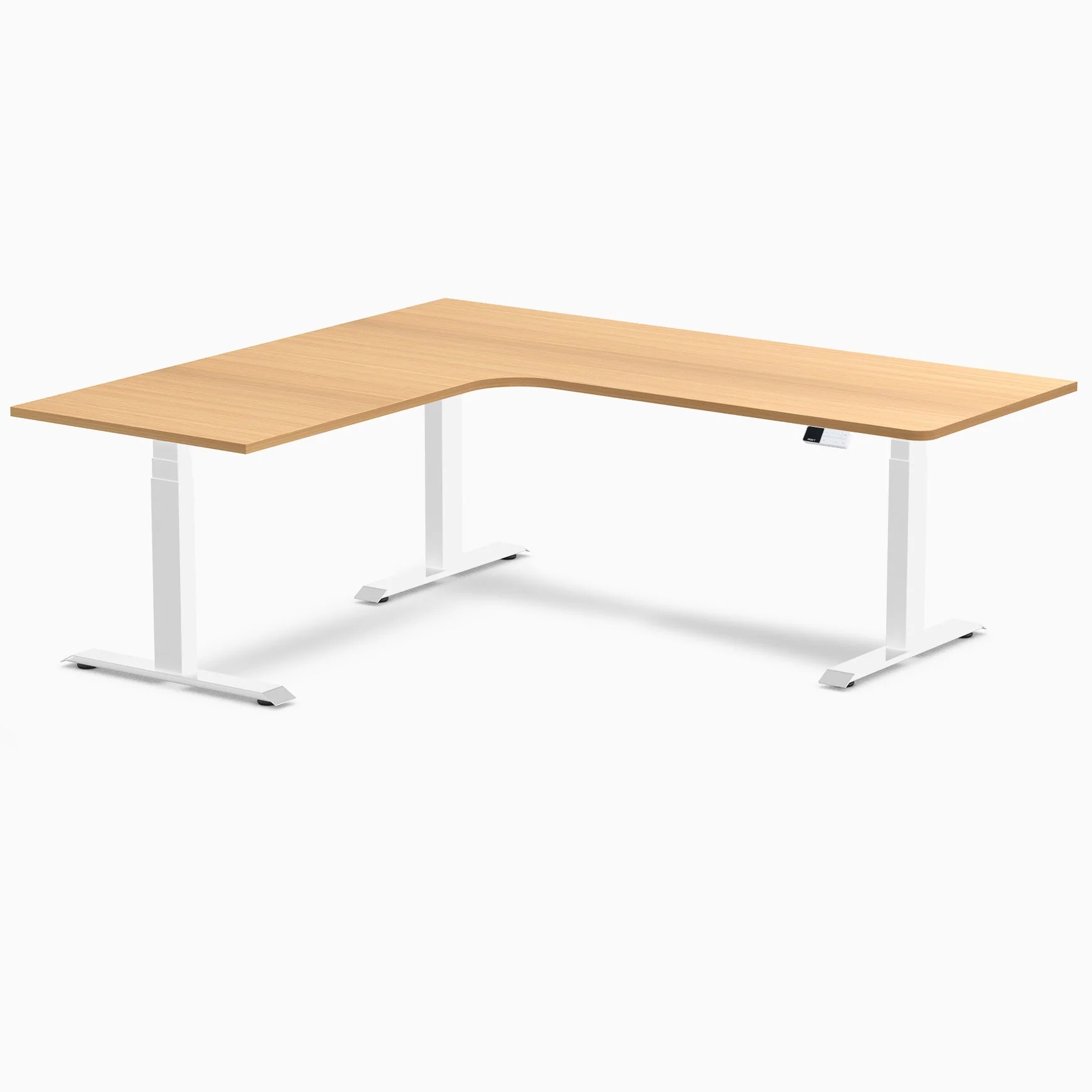 Desky L-Shape Melamine Sit Stand Desk 200cm - Left Return Select Beech Top and White Leg