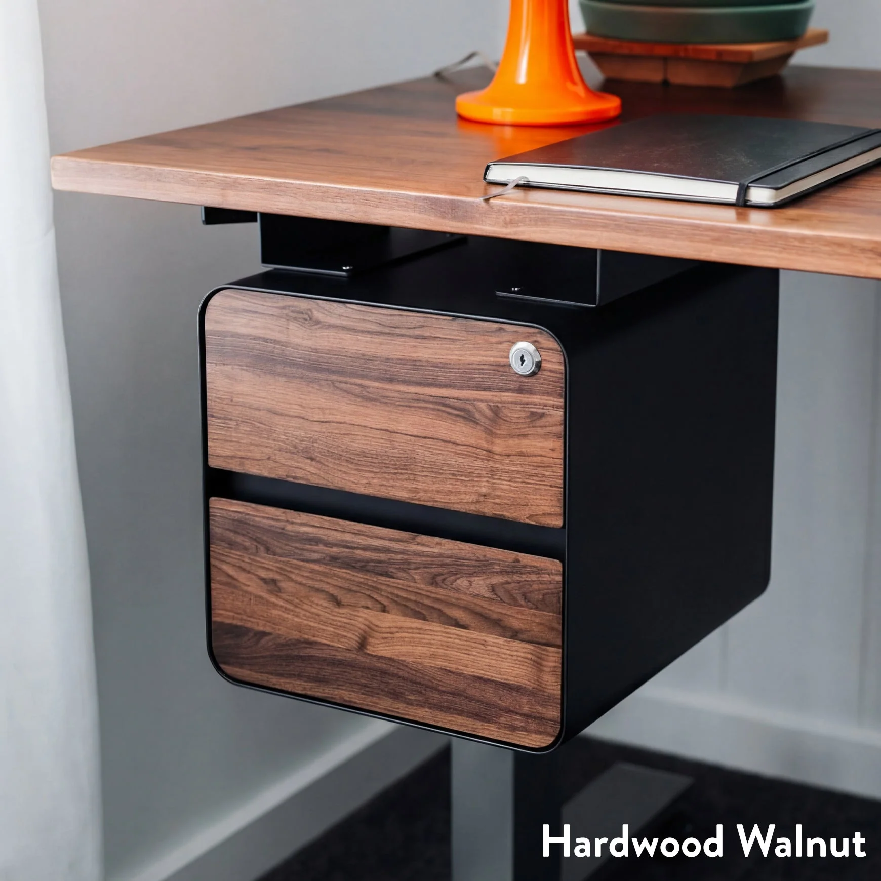 Desky Minimal Under Desk Cabinet - Maple Hardwood / Black - Image 3