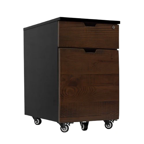 Desky Minimal Wooden Filing Cabinet - Black / American Rustic Pine Softwood