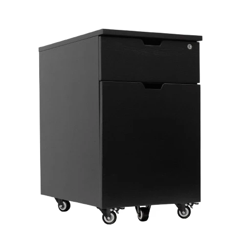 Desky Minimal Wooden Filing Cabinet - Black / Black Ash Hardwood