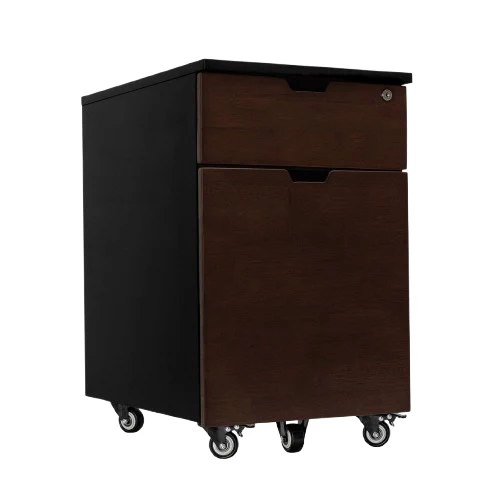 Desky Minimal Wooden Filing Cabinet - Black / Dark Walnut Rubberwood