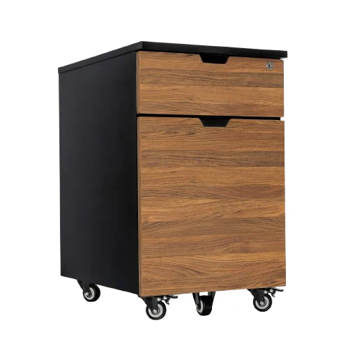 Desky Minimal Wooden Filing Cabinet - Black / Prime Oak Melamine