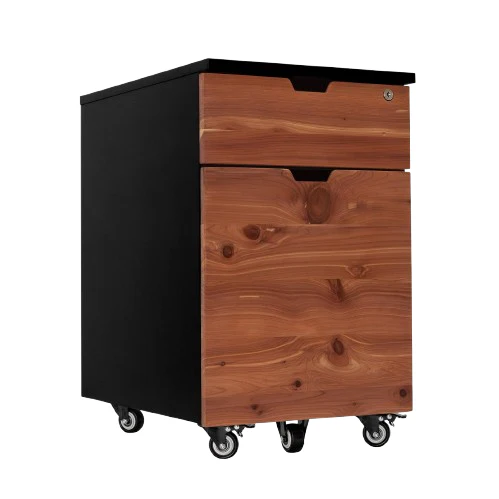 Desky Minimal Wooden Filing Cabinet - Black / Red Cedar Softwood