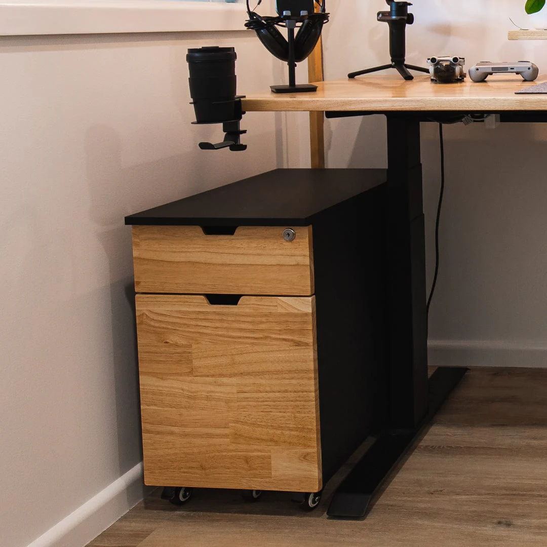 Desky Minimal Wooden Filing Cabinet - Black / Red Cedar Softwood - Image 4