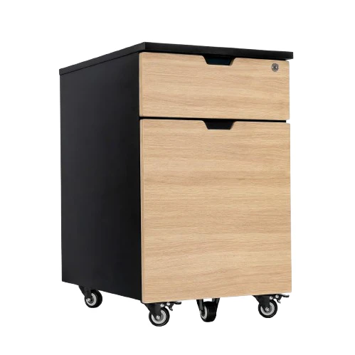 Desky Minimal Wooden Filing Cabinet - Black / Sublime Teak Melamine