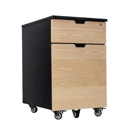 Desky Minimal Wooden Filing Cabinet - Black / White Ash Hardwood