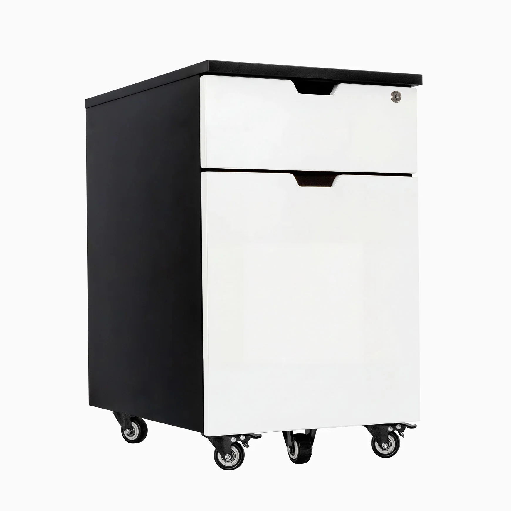 Desky Minimal Wooden Filing Cabinet - Black / White Melamine