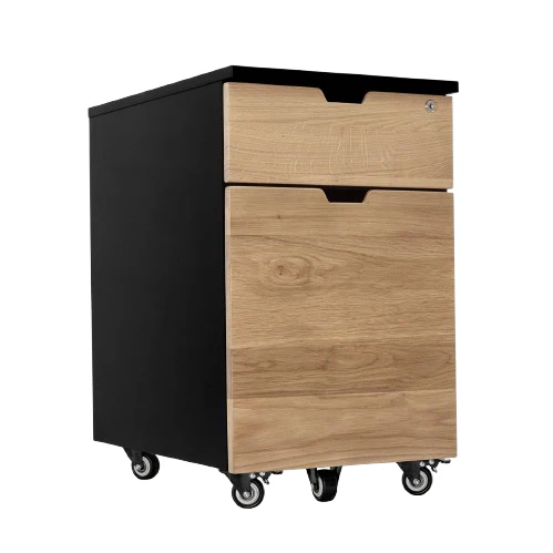 Desky Minimal Wooden Filing Cabinet - Black / White Oak Hardwood
