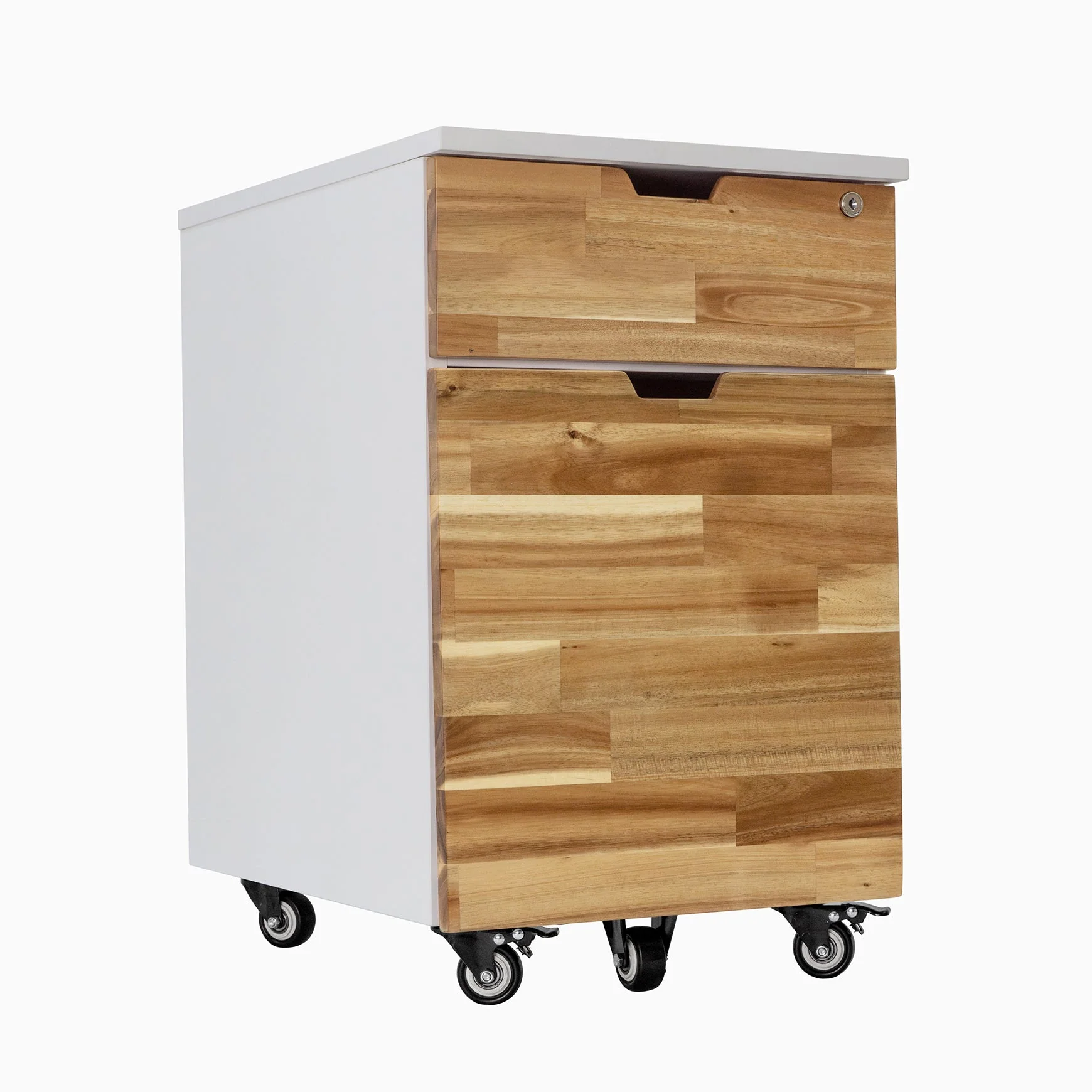 Desky Minimal Wooden Filing Cabinet - White / Acacia Hardwood