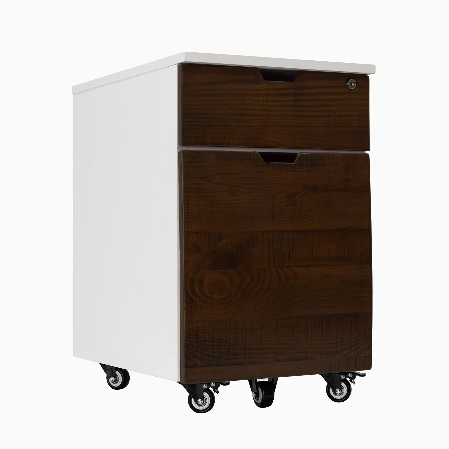 Desky Minimal Wooden Filing Cabinet - White / American Rustic Pine Softwood