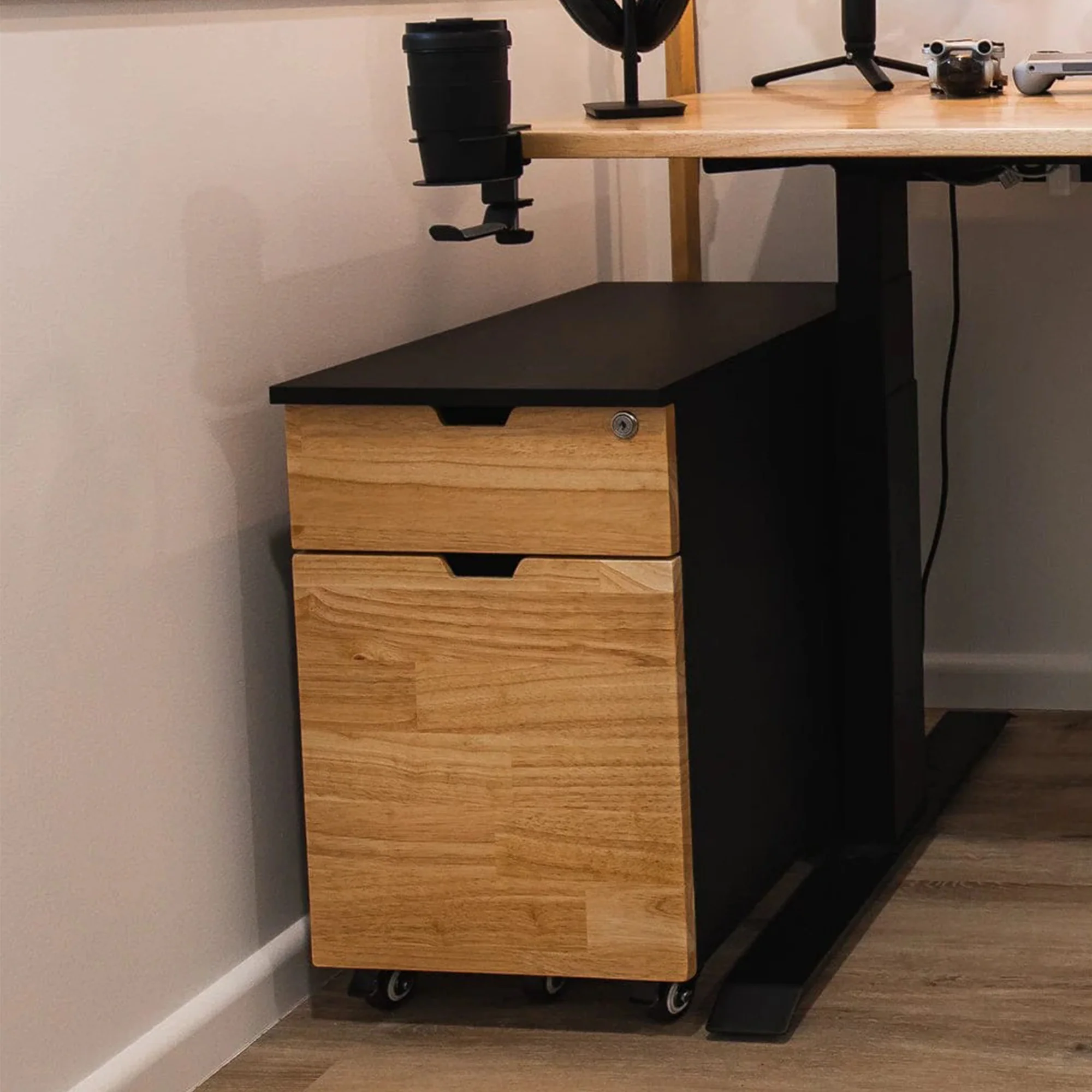 Desky Minimal Wooden Filing Cabinet - White / American Rustic Pine Softwood - Image 5