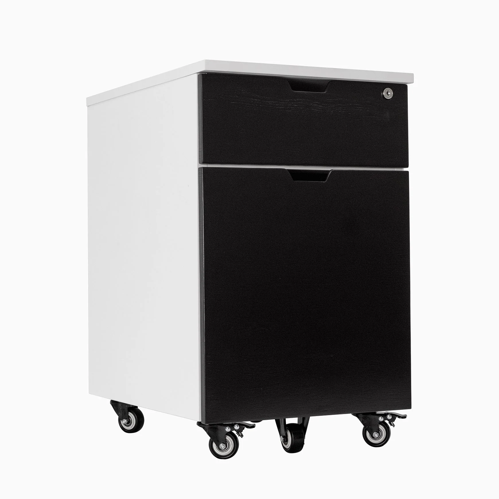 Desky Minimal Wooden Filing Cabinet - White / Black Ash Hardwood