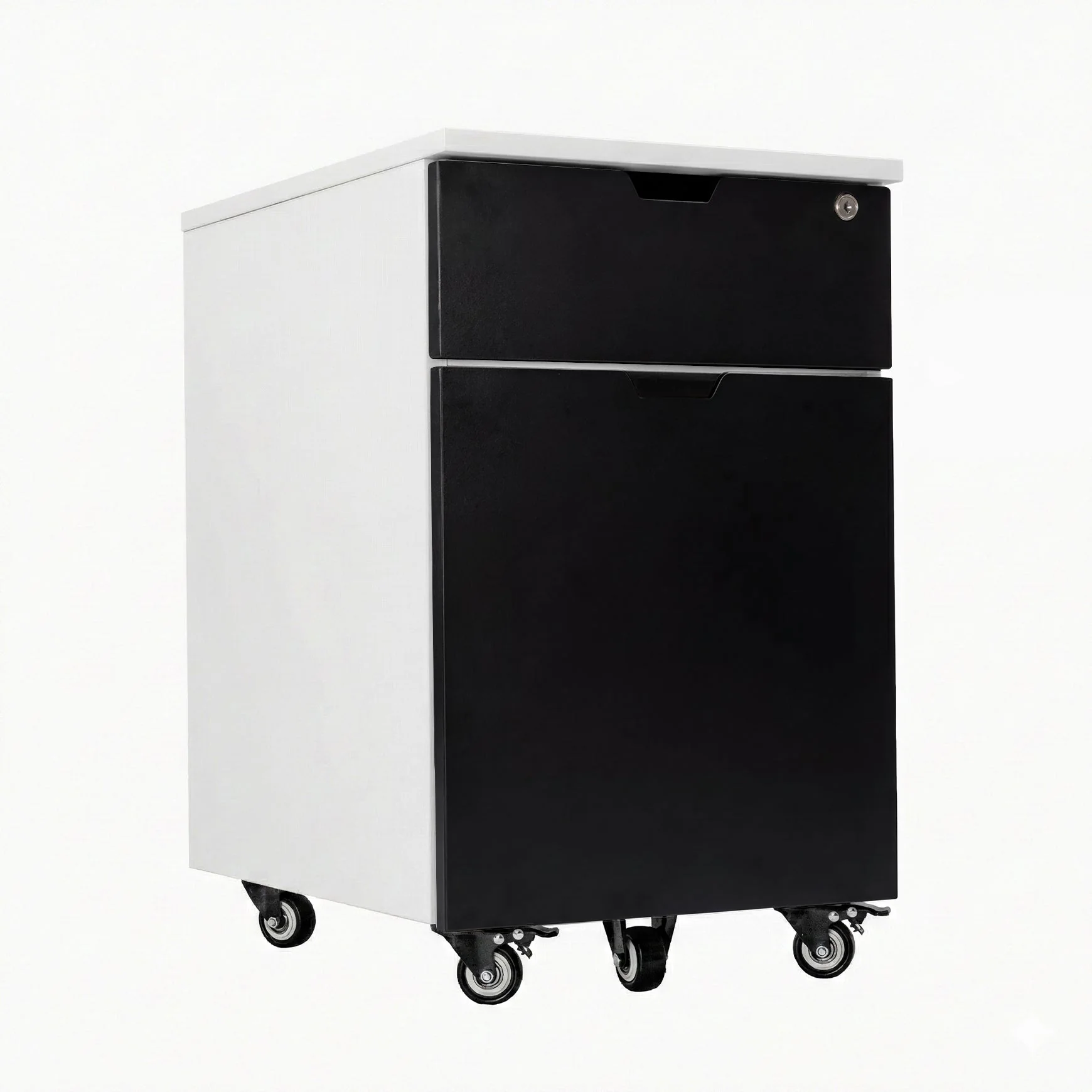 Desky Minimal Wooden Filing Cabinet - White / Black Melamine