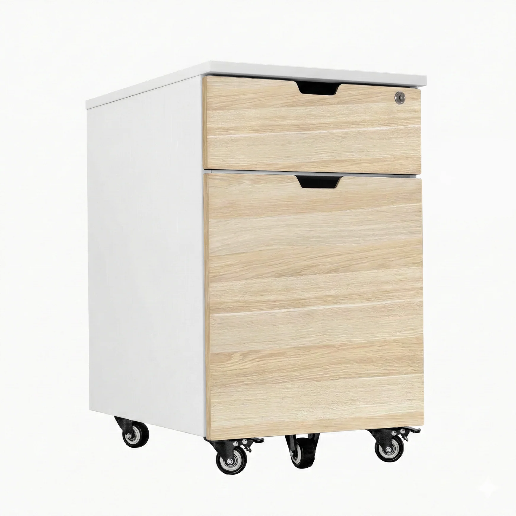 Desky Minimal Wooden Filing Cabinet - White / Classic Oak Melamine