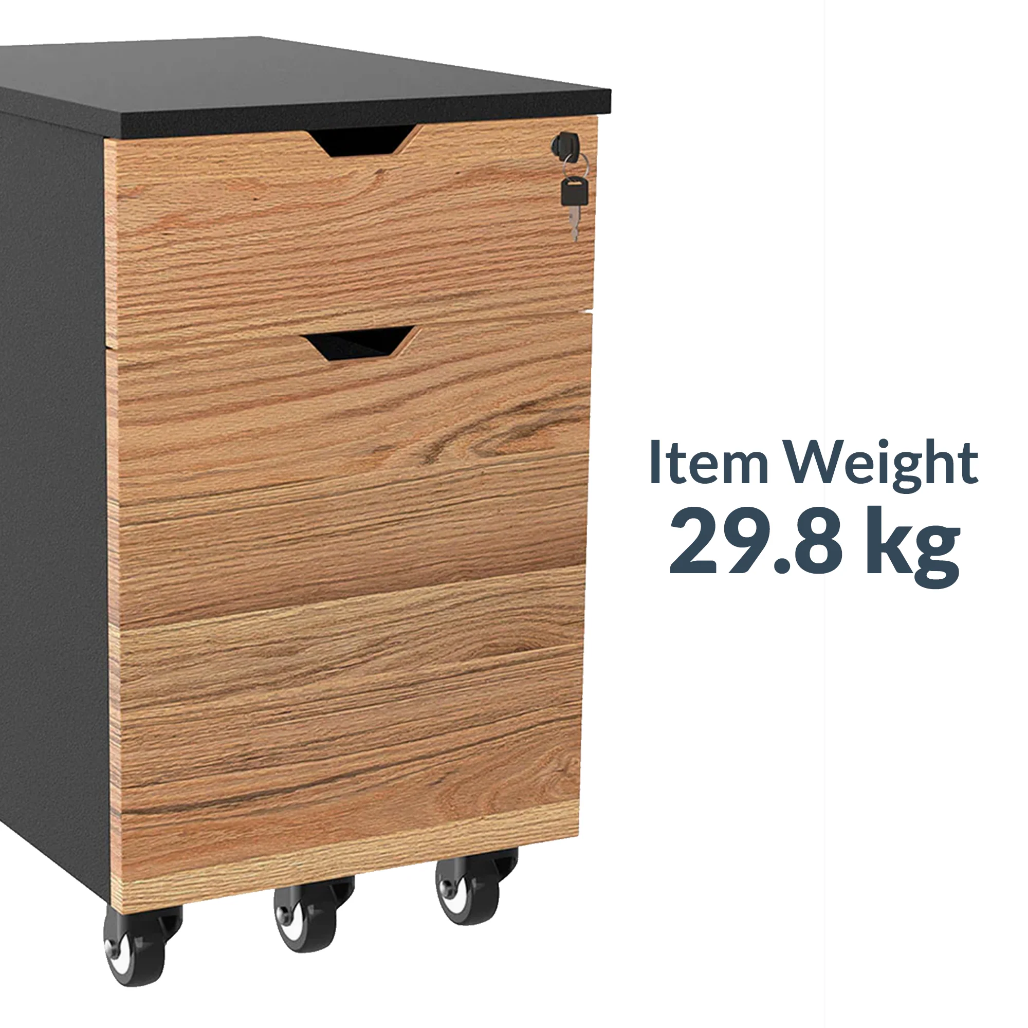 Desky Minimal Wooden Filing Cabinet - White / Classic Oak Melamine - Image 6
