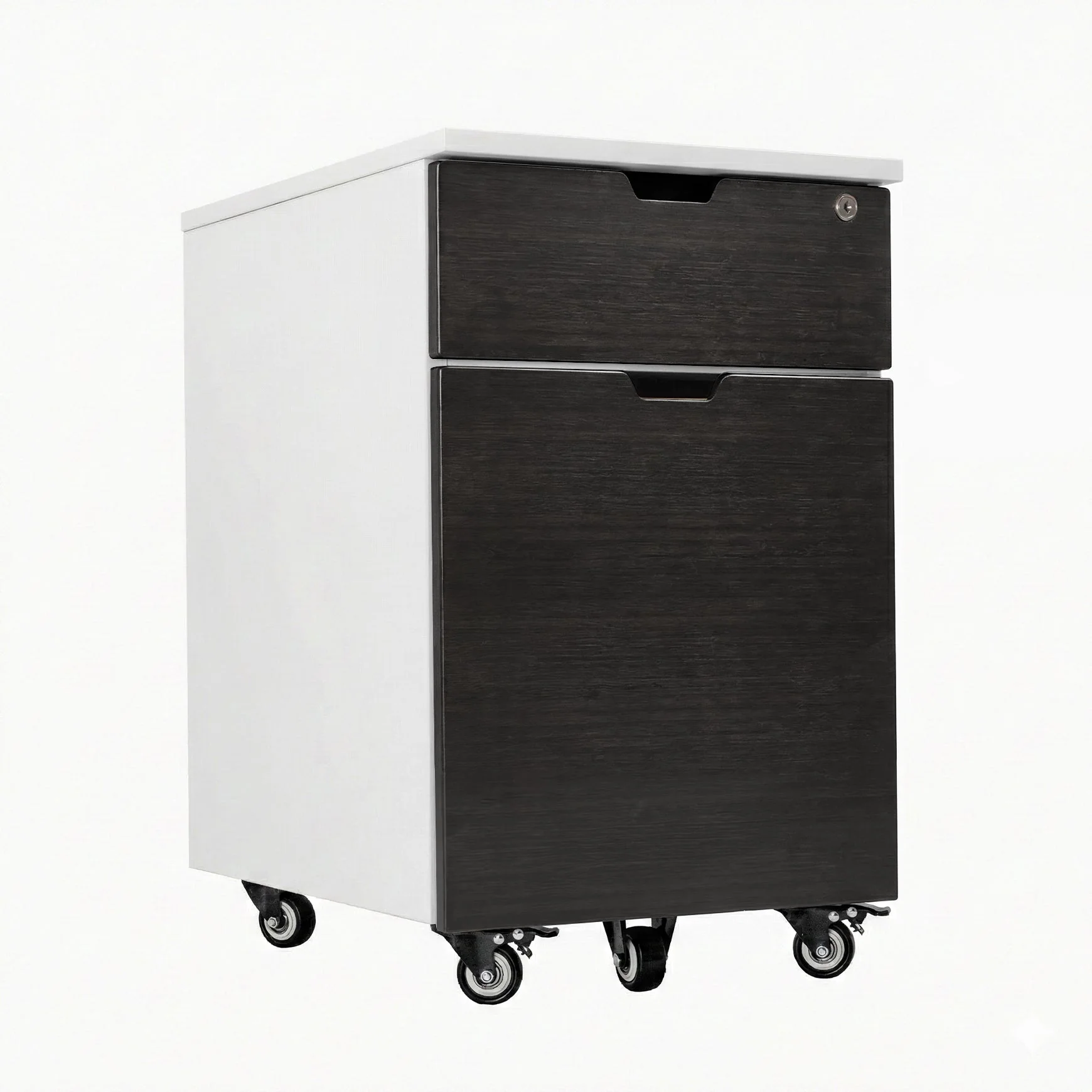 Desky Minimal Wooden Filing Cabinet - White / Dark Bamboo