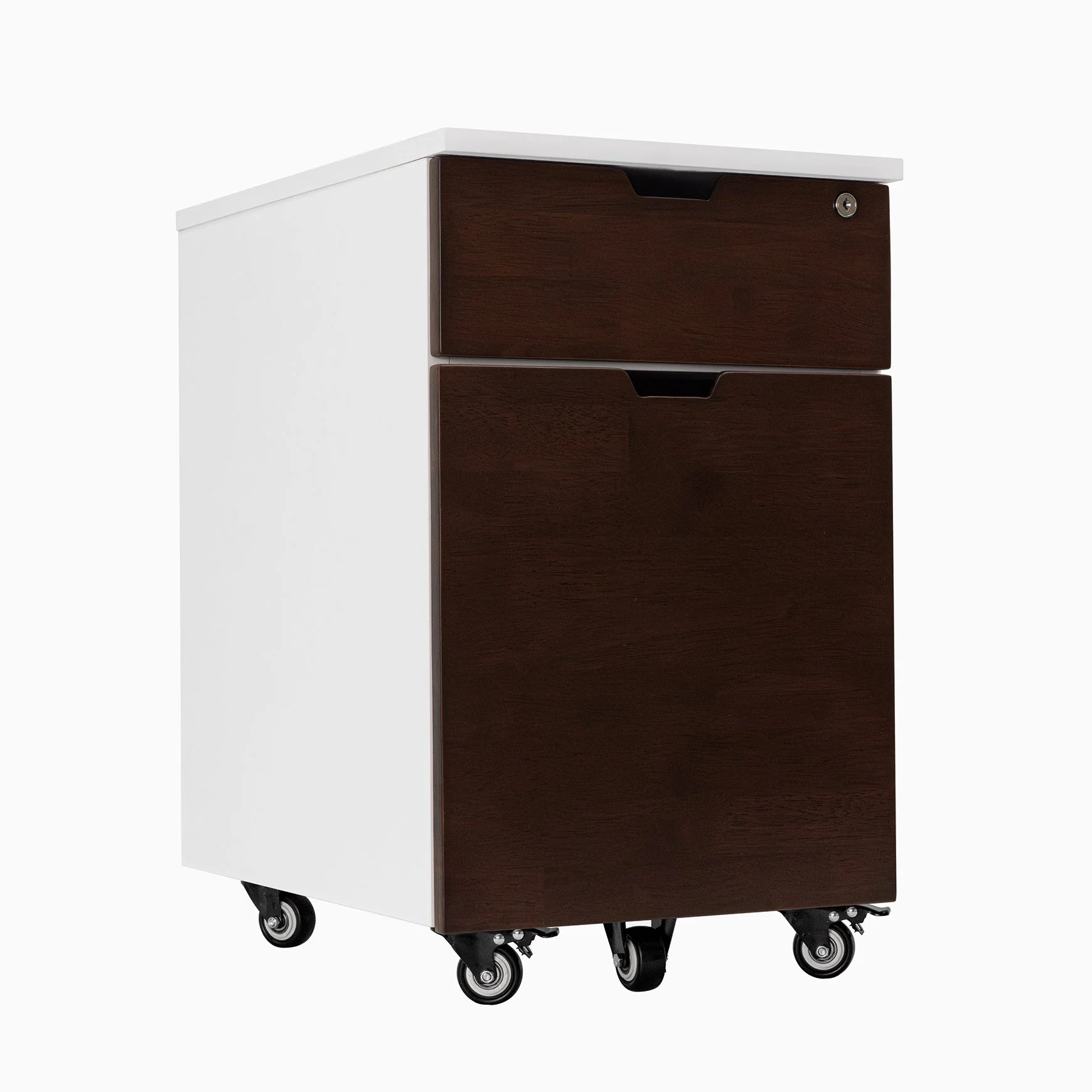 Desky Minimal Wooden Filing Cabinet - White / Dark Walnut Rubberwood
