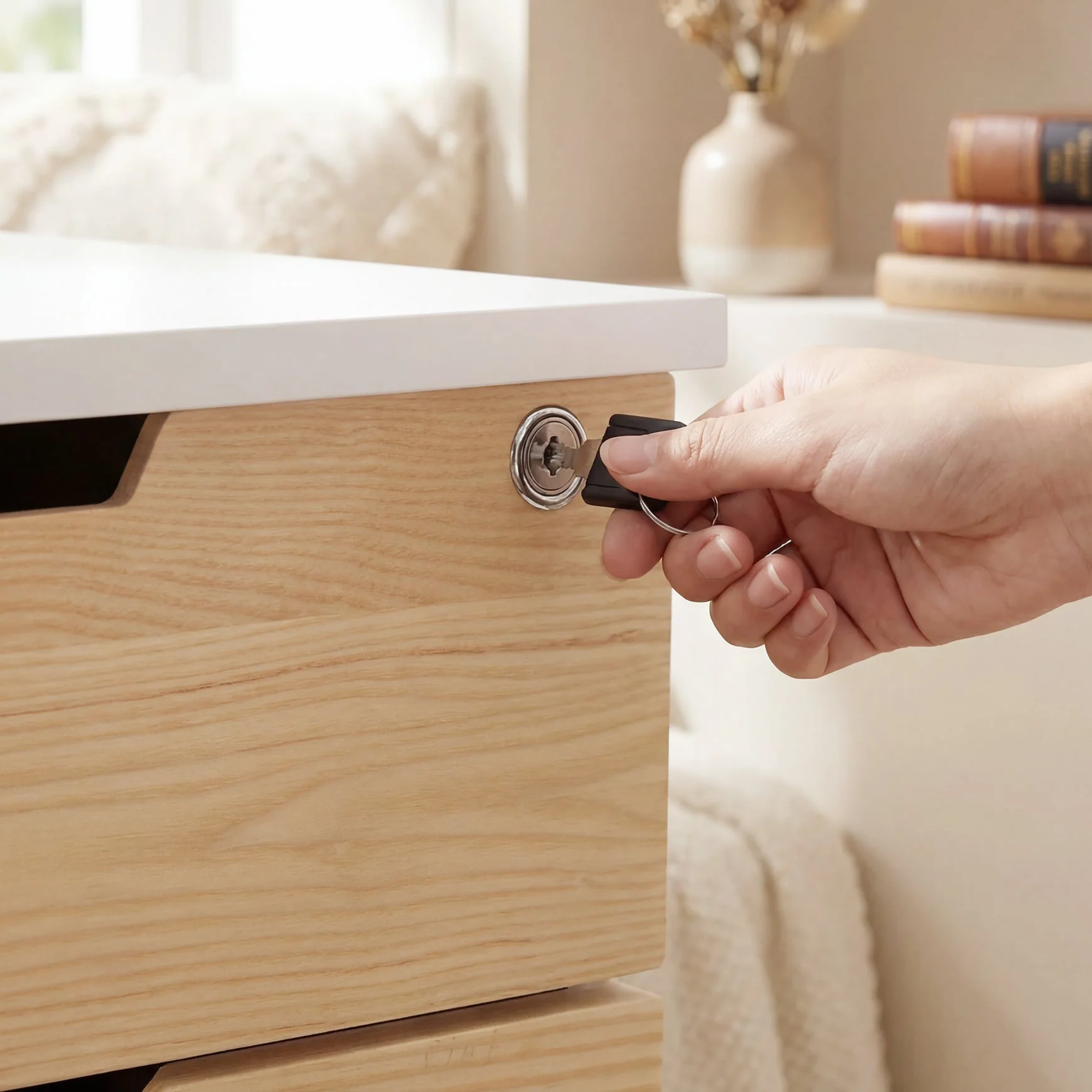 Desky Minimal Wooden Filing Cabinet - White / Jarrah Legno Melamine - Image 9