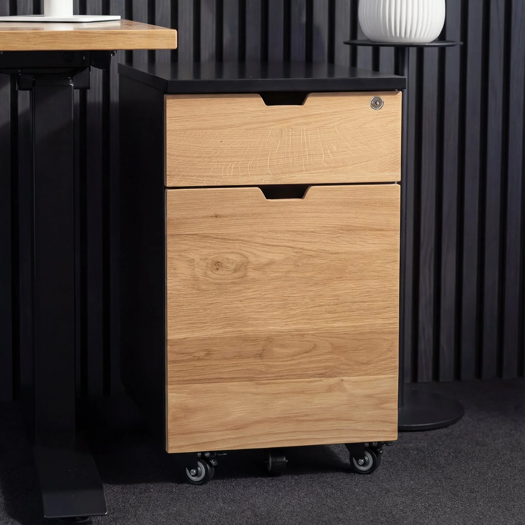 Desky Minimal Wooden Filing Cabinet - White / Maple Hardwood - Image 2