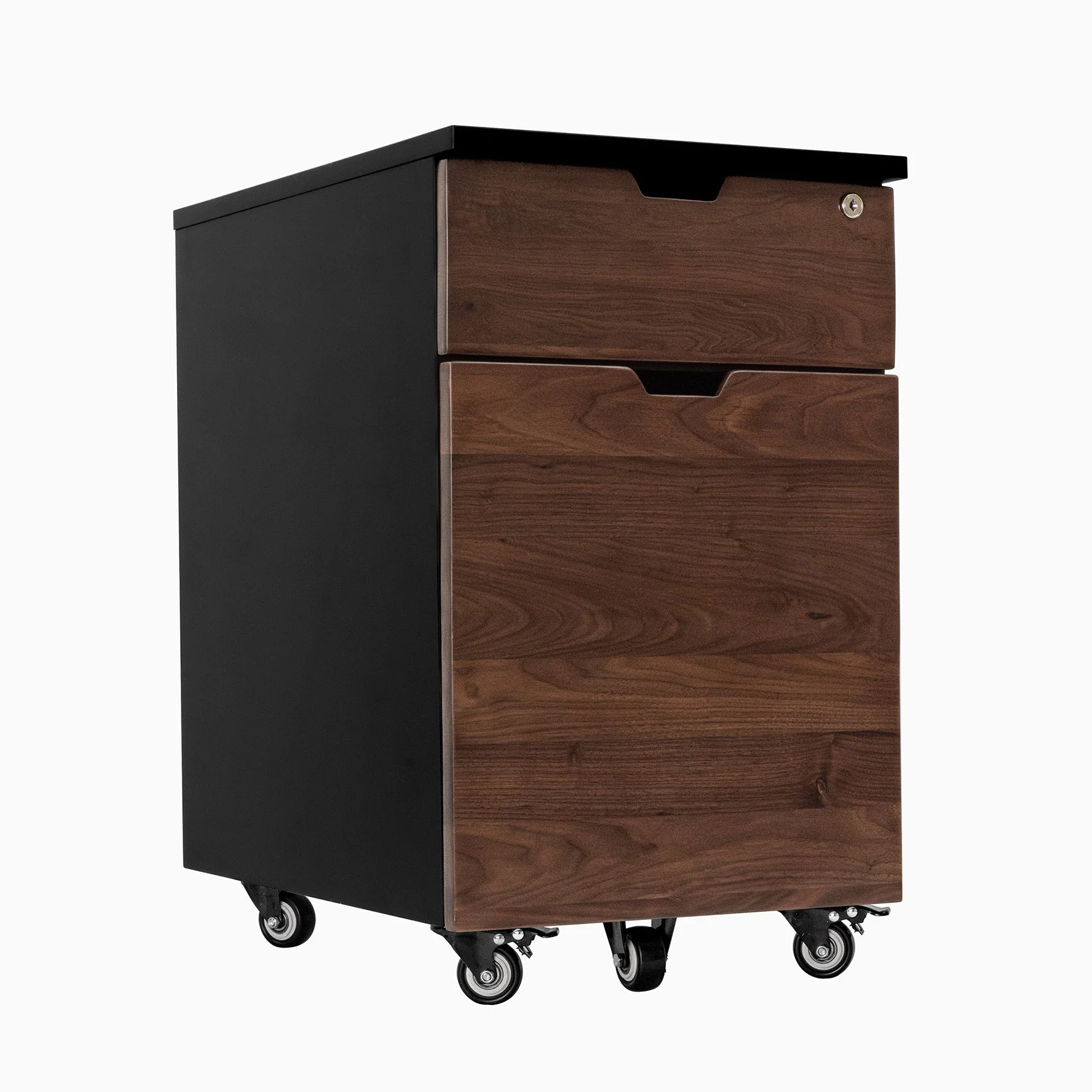 Desky Minimal Wooden Filing Cabinet - White / Natural Walnut Melamine - Image 10
