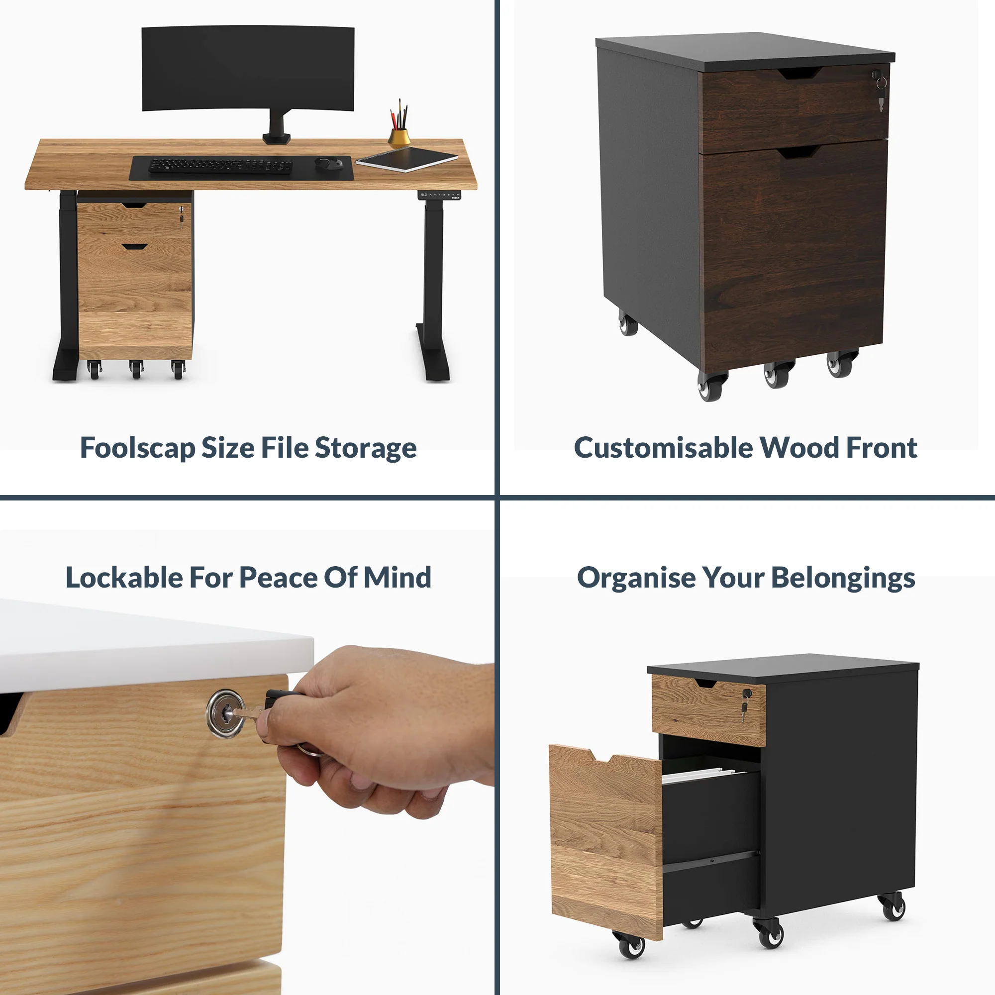 Desky Minimal Wooden Filing Cabinet - White / Prime Oak Melamine - Image 4