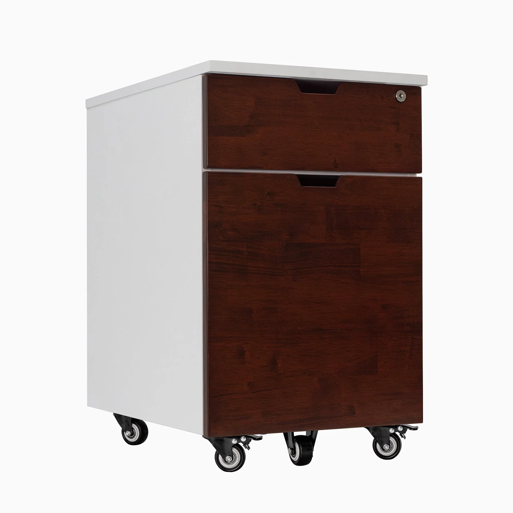 Desky Minimal Wooden Filing Cabinet - White / Red Walnut Rubberwood